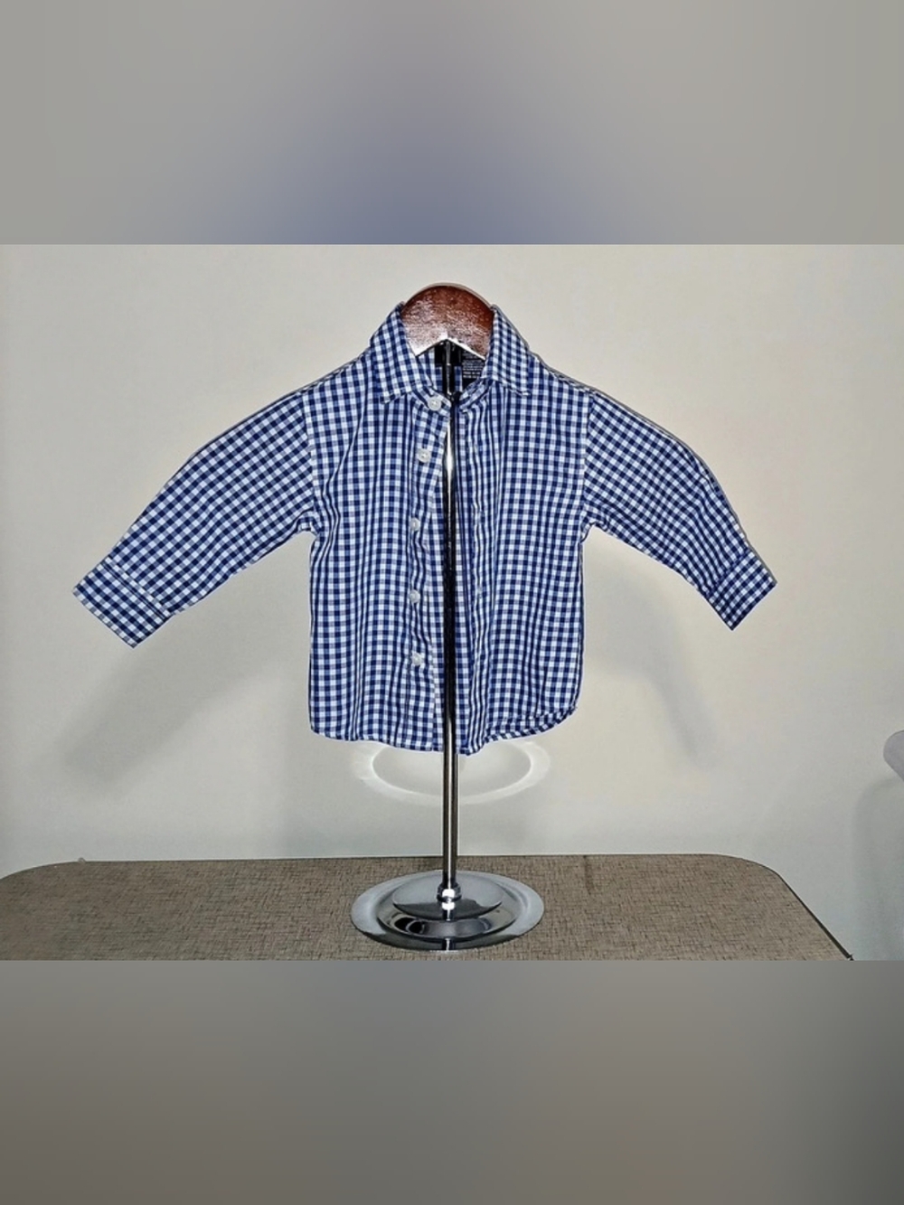 Nautica Boys Long Sleeve Blue And White Gingham Button-Down Shirt